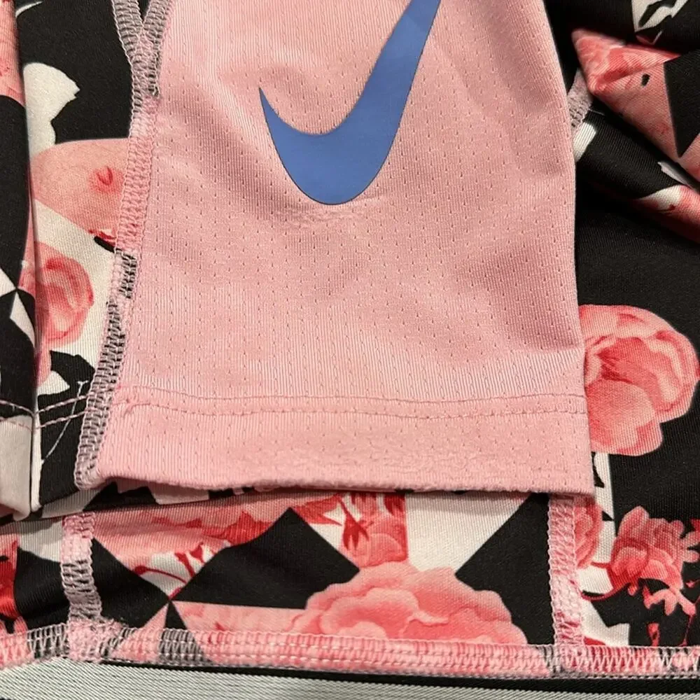 NIKE Girls‎ Pink Black Dri-Fit Floral Abstract Printed Tight Fit Leggings Size L